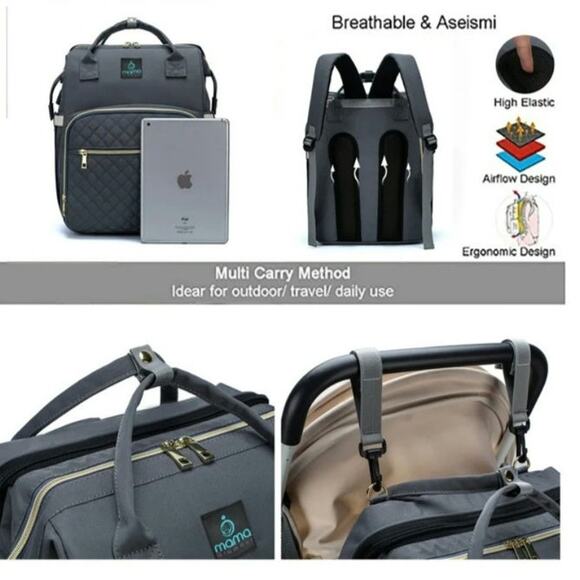 Mama Glamour Convertable Diaper Bag Waterproof Backpack with Charger - Picture 14 of 15